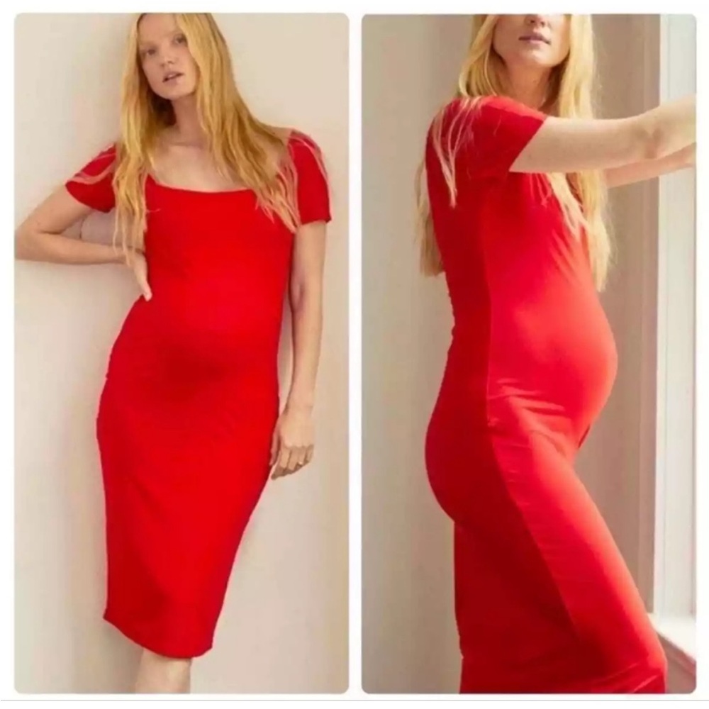 Hatch Red Maternity Bodycon Midi Dress